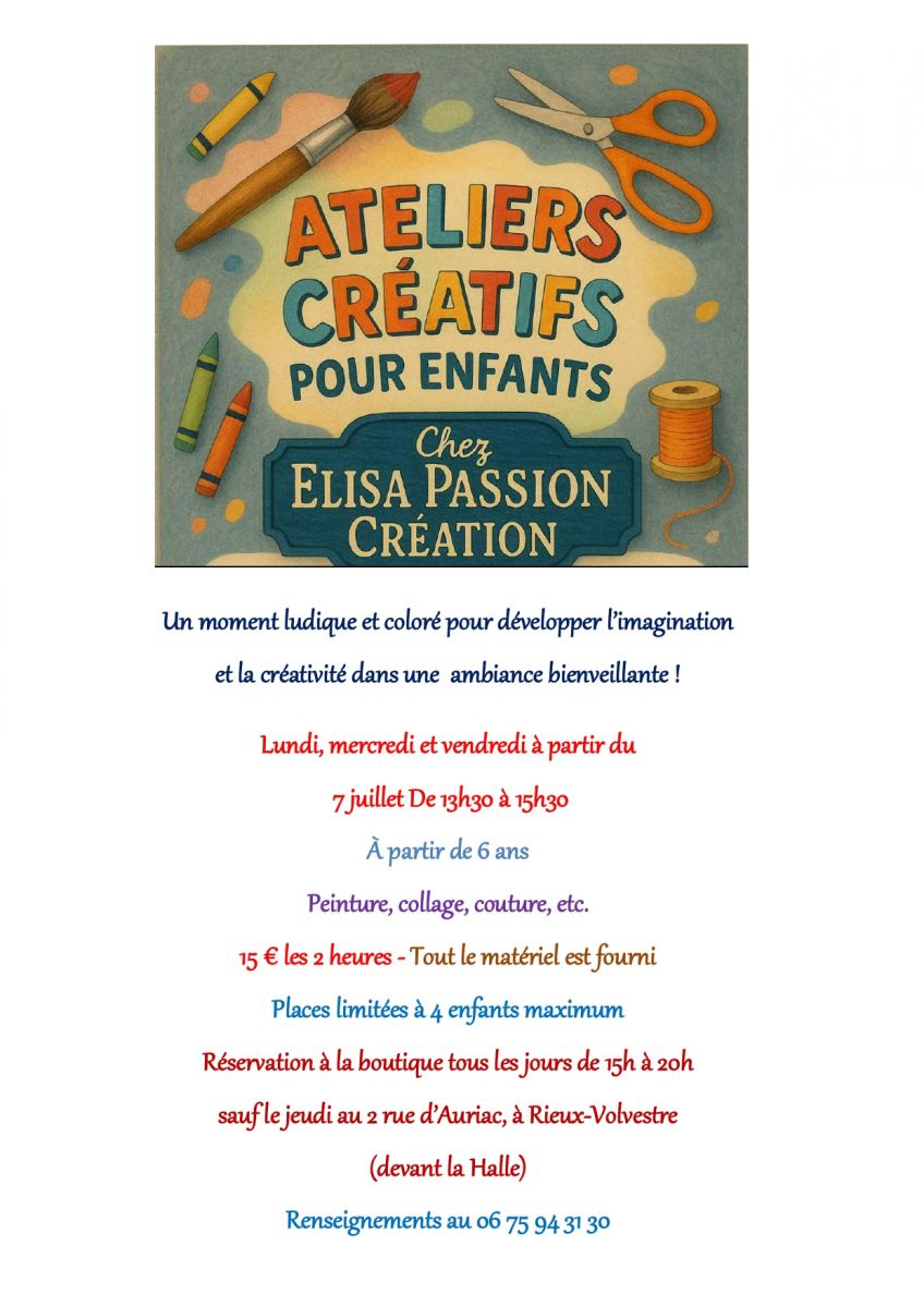 ATELIERS CRÉATIFS POUR ENFANTS