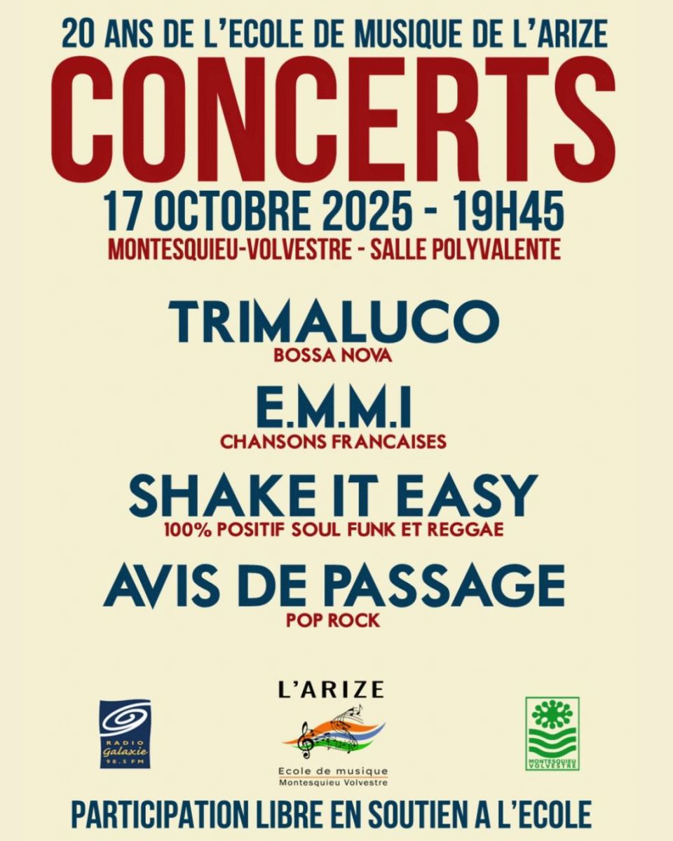 CONCERTS : 20 ANS DE L'ÉCOLE DE MUSIQUE DE L'ARIZE