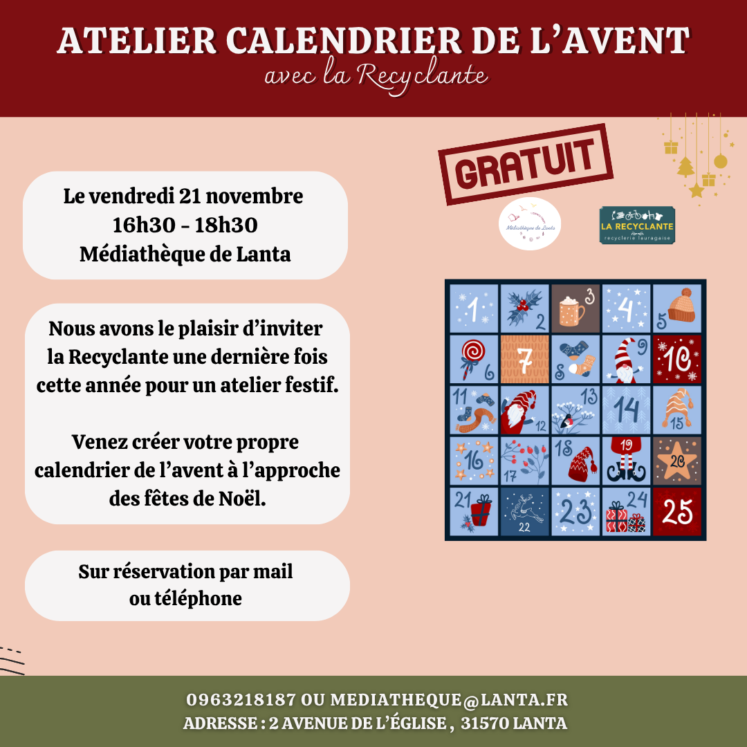 ATELIER CALENDRIER DE L'AVENT