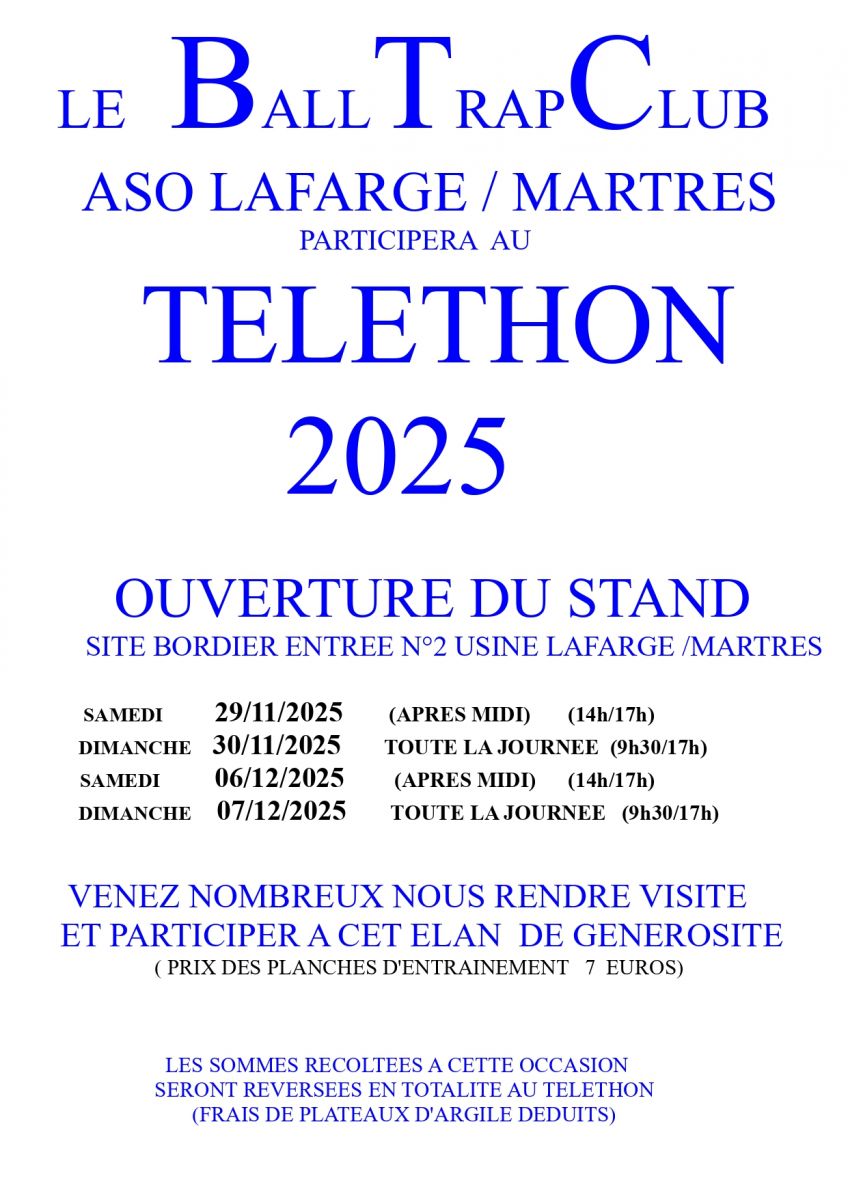 TÉLÉTHON - BALL TRAP DÉCOUVERT INITIATION TIR  ...