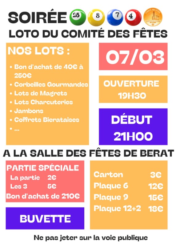 LOTO COMITE DES FETES - BERAT