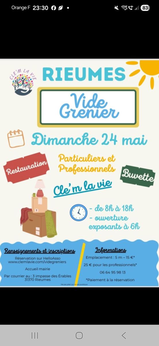 VIDE-GRENIERS DE L’ASSOCIATION CLE’M LA VIE